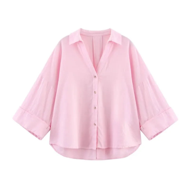 Lauxs Women's - Elegant Wide Sleeve Linen Blouse