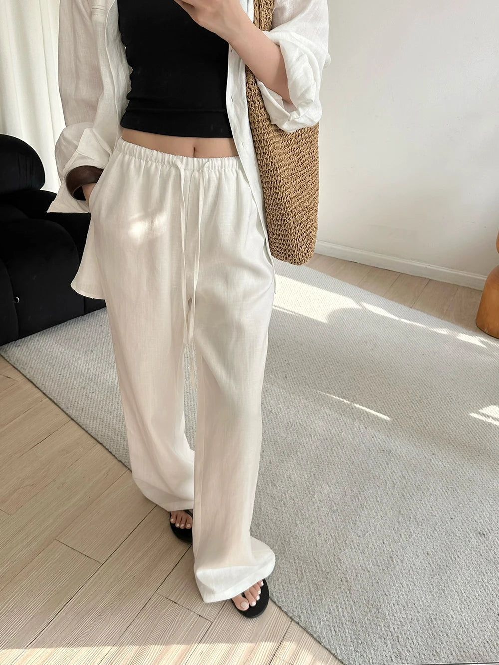 Lauxs - Elegant Linen Wide-Leg Trousers