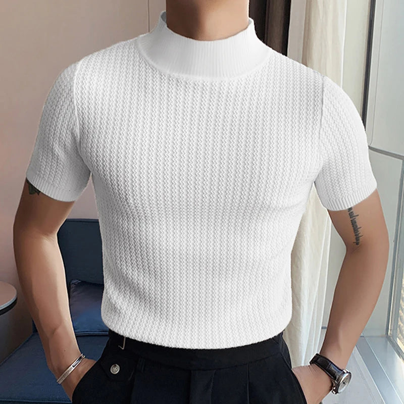 Men's Textured High-neck Tee by Lauxs