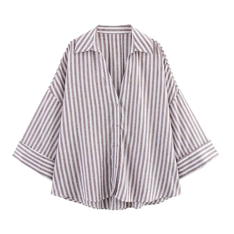 Lauxs Women's - Elegant Wide Sleeve Linen Blouse