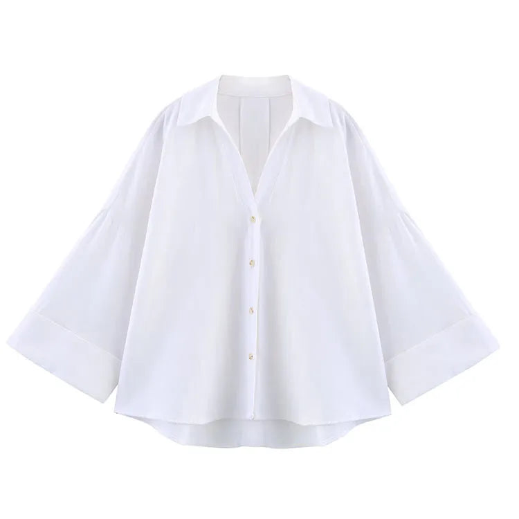 Lauxs Women's - Elegant Wide Sleeve Linen Blouse