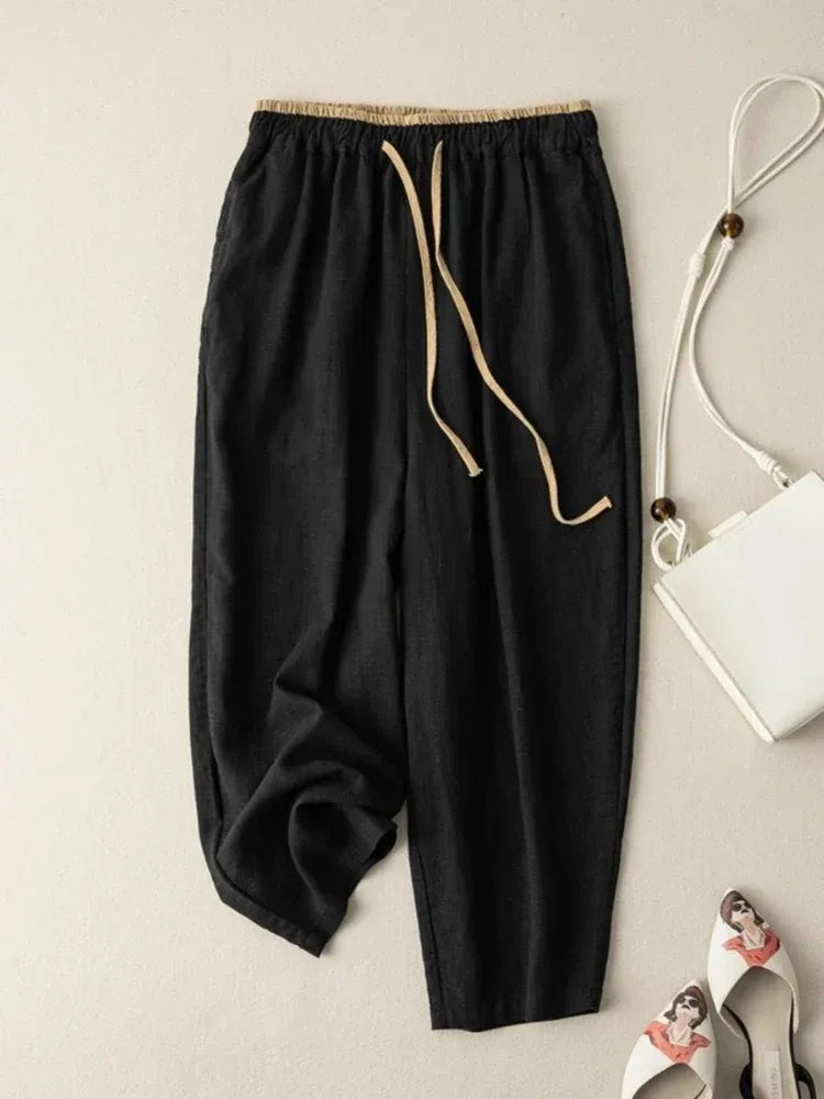Elegant Cotton Linen Harem Trousers by Lauxs