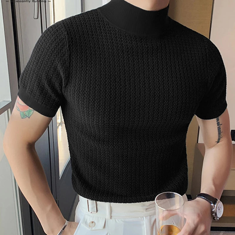 Men's Textured High-neck Tee by Lauxs