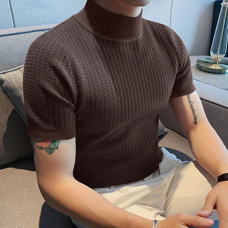 Men's Textured High-neck Tee by Lauxs