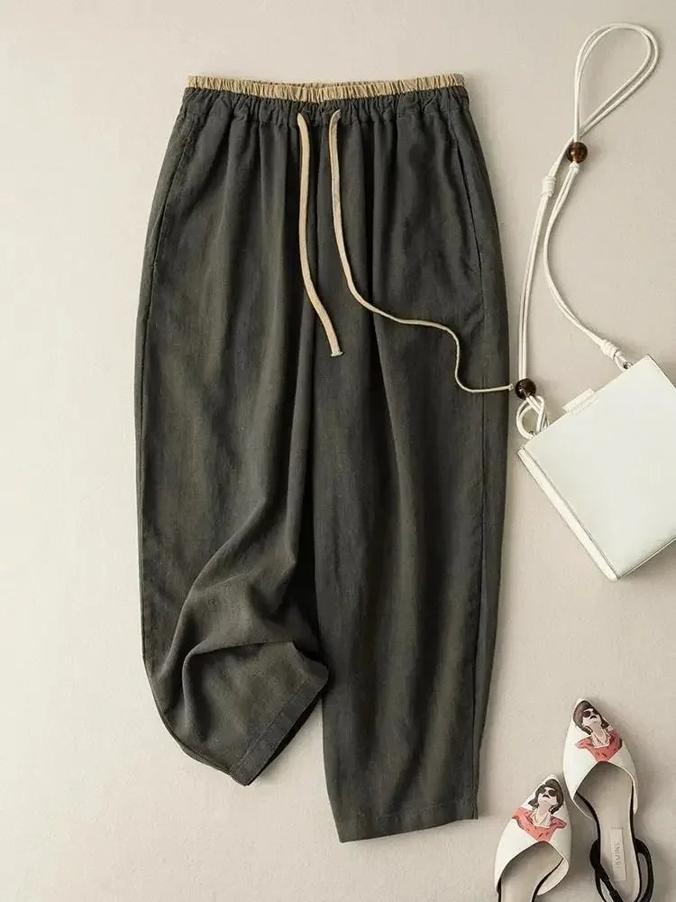 Elegant Cotton Linen Harem Trousers by Lauxs
