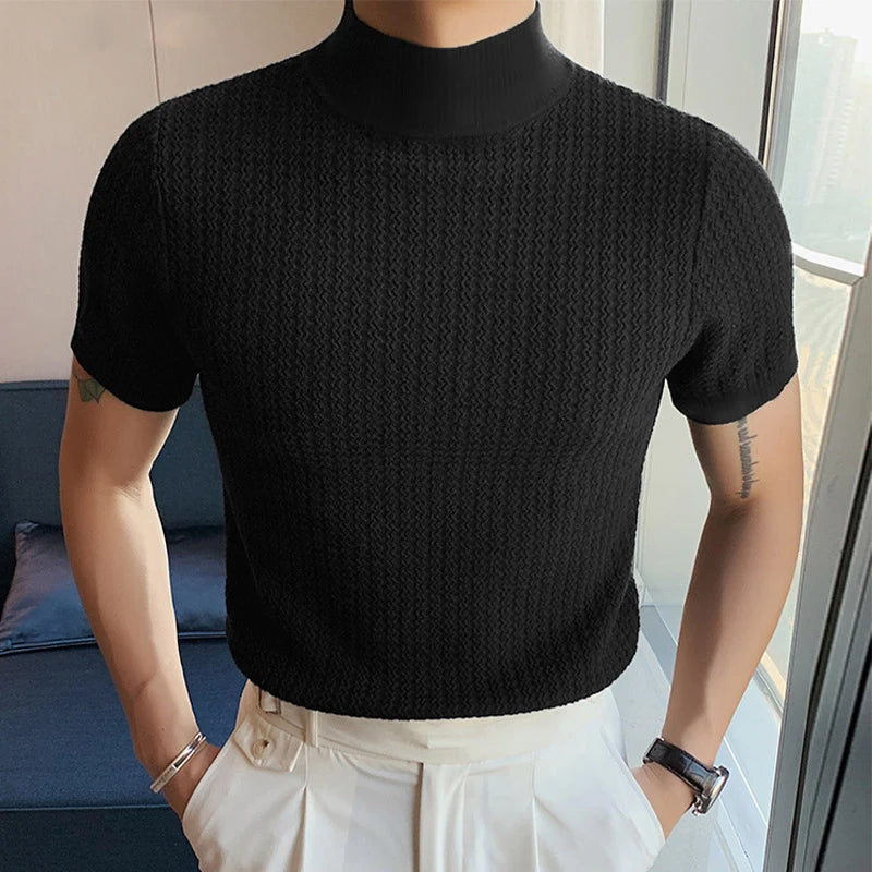 Men's Textured High-neck Tee by Lauxs