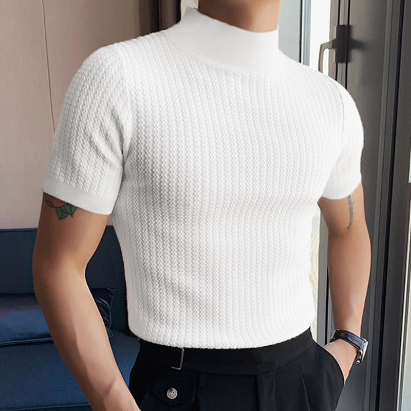 Men's Textured High-neck Tee by Lauxs