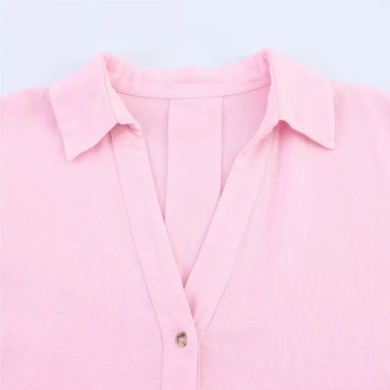 Lauxs Women's - Elegant Wide Sleeve Linen Blouse