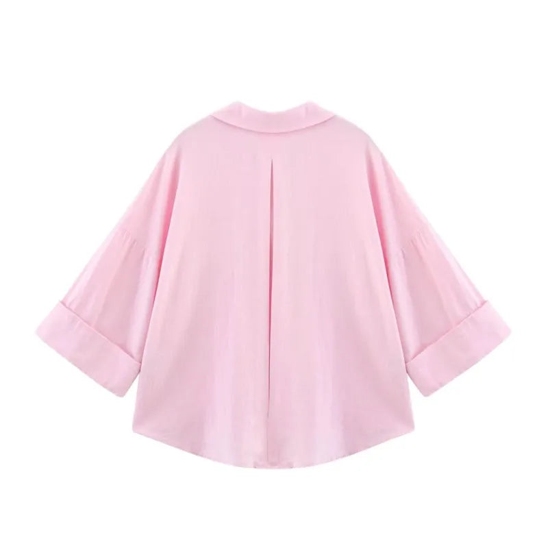 Lauxs Women's - Elegant Wide Sleeve Linen Blouse