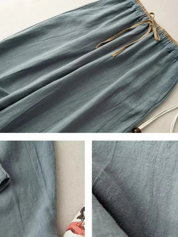 Elegant Cotton Linen Harem Trousers by Lauxs