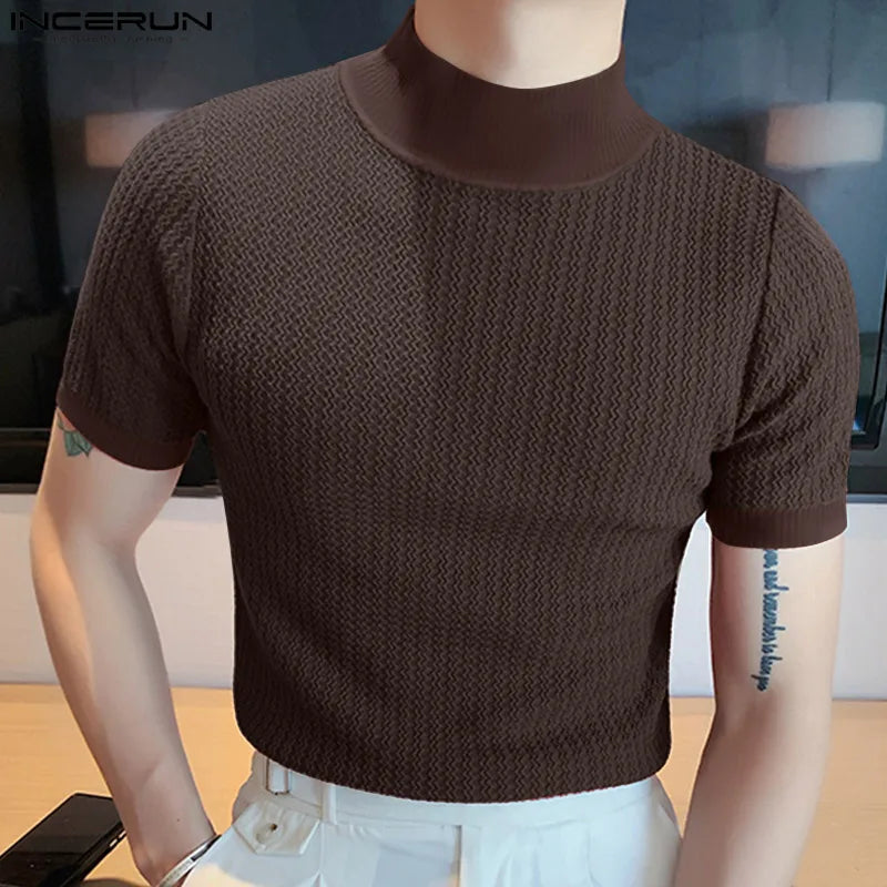 Men's Textured High-neck Tee by Lauxs