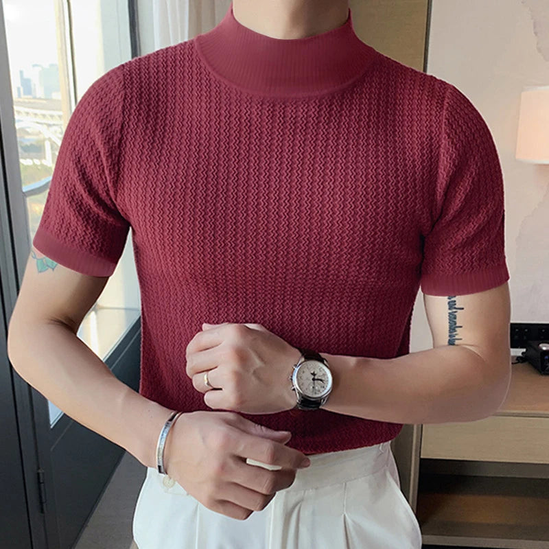 Men's Textured High-neck Tee by Lauxs