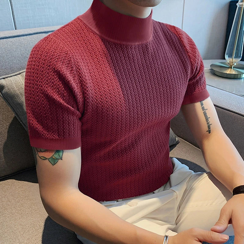 Men's Textured High-neck Tee by Lauxs