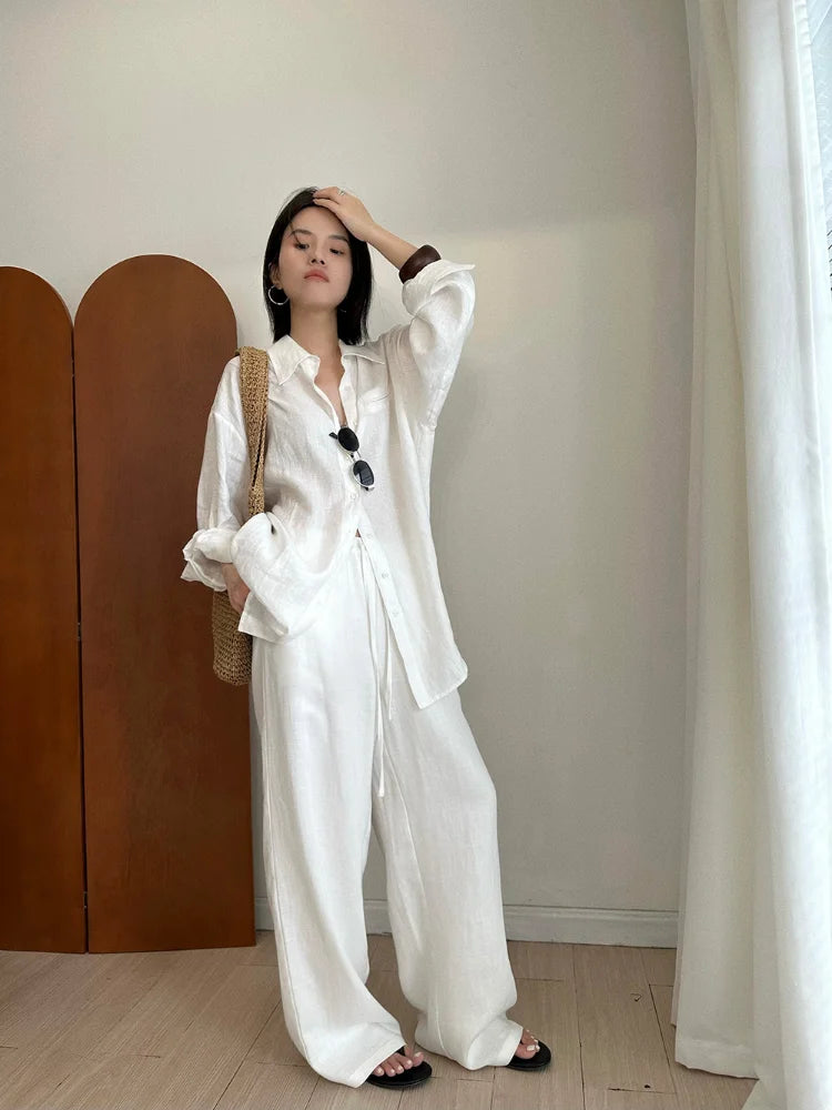 Lauxs - Elegant Linen Wide-Leg Trousers