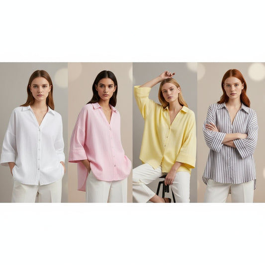 Lauxs Women's - Elegant Wide Sleeve Linen Blouse