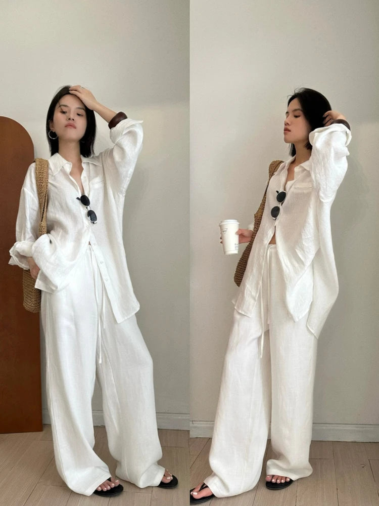 Lauxs - Elegant Linen Wide-Leg Trousers