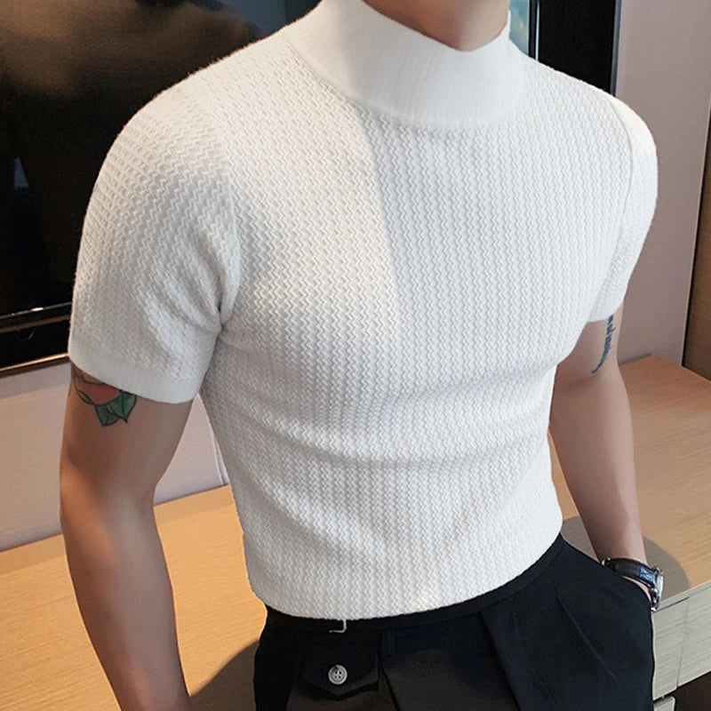 Men's Textured High-neck Tee by Lauxs