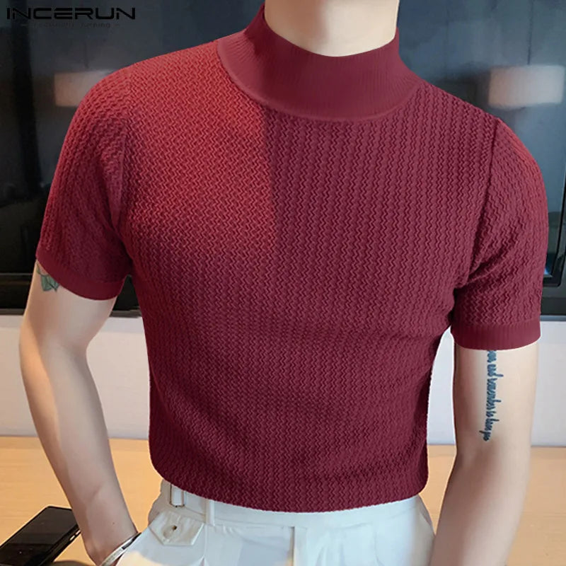 Men's Textured High-neck Tee by Lauxs