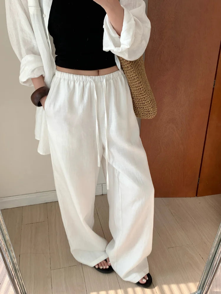 Lauxs - Elegant Linen Wide-Leg Trousers