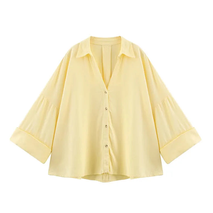 Lauxs Women's - Elegant Wide Sleeve Linen Blouse
