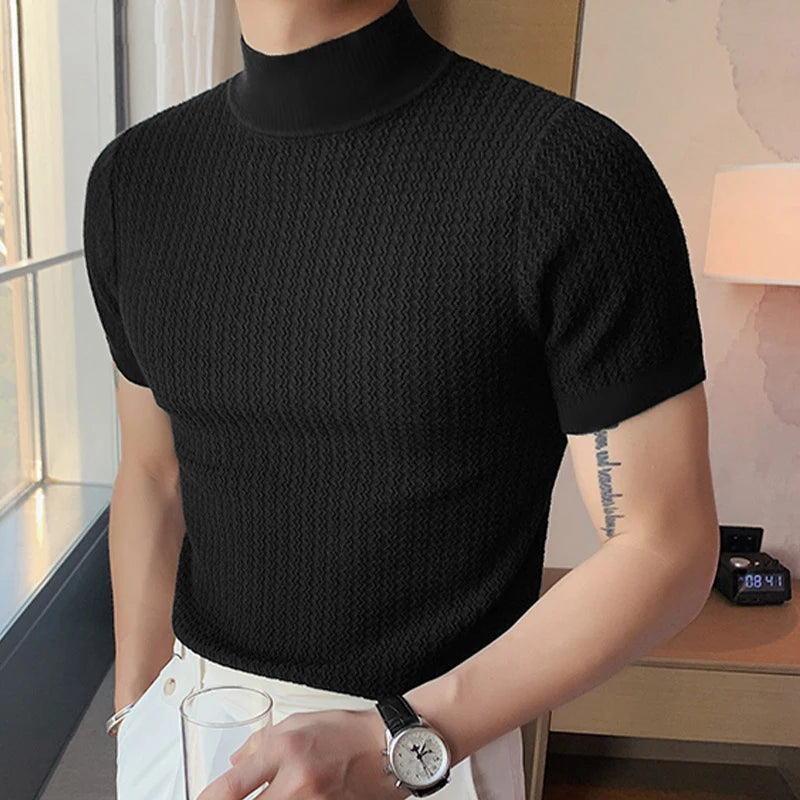 Men's Textured High-neck Tee by Lauxs