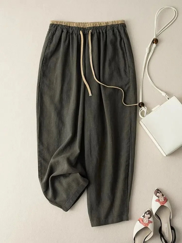 Elegant Cotton Linen Harem Trousers by Lauxs