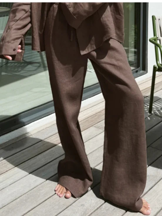 Lauxs - Elegant Linen Wide-Leg Trousers